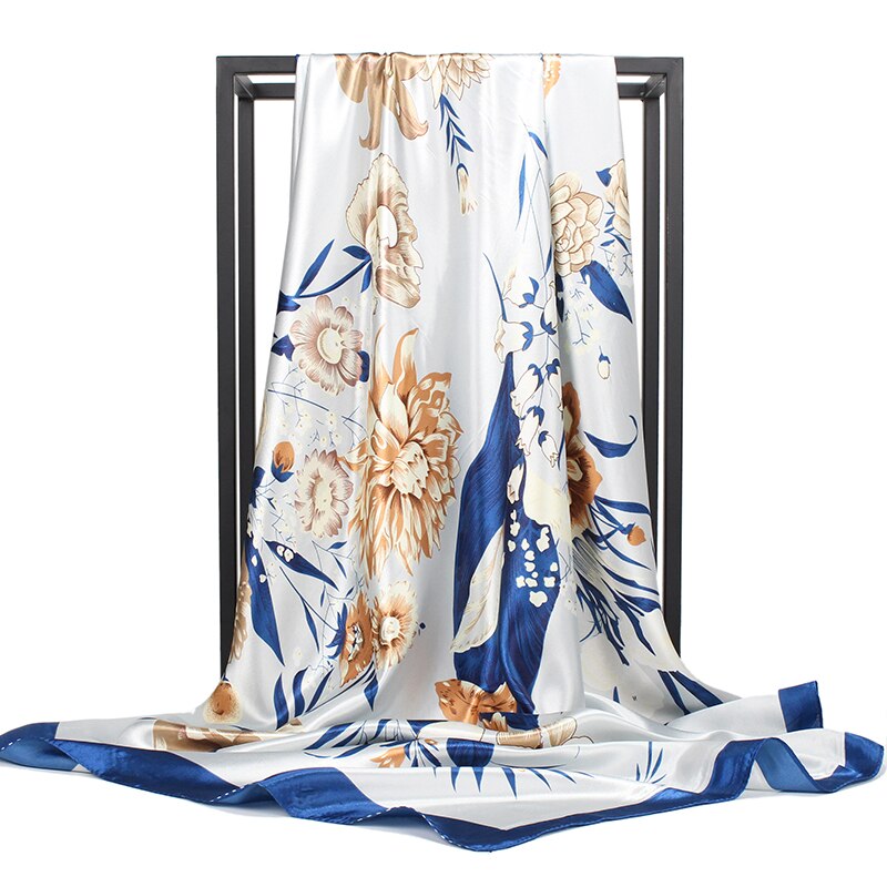 Hijab sjaal vierkant bloemenprint groot luxe merk wikkelsjaal hoofd foulard soie dames sjaals dames accessoires 90 x 90
