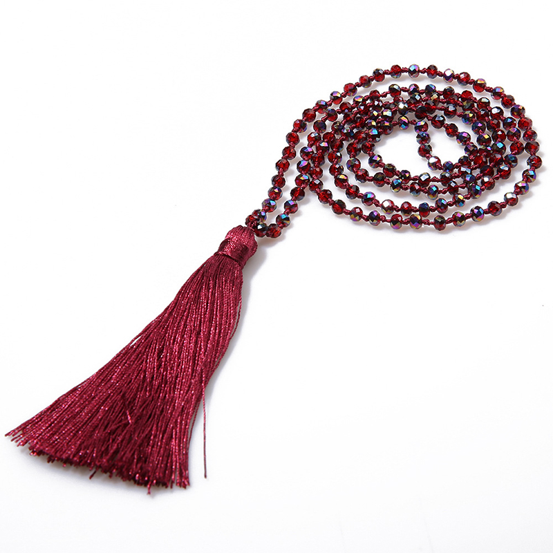 Boho Long Fringe Tassel Necklaces Women Glass Beads Crystal Statement Collar Bohemian Jewelry: 1