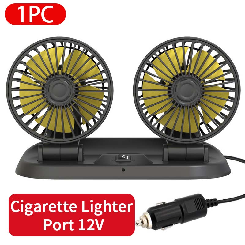 Car Fan Dashboard/Air Vent Summer Cooling Fan Rotatable Strong Airflow Circulation Dual Fans 12V/24V with Parking Number Plater: Cigarette lighter
