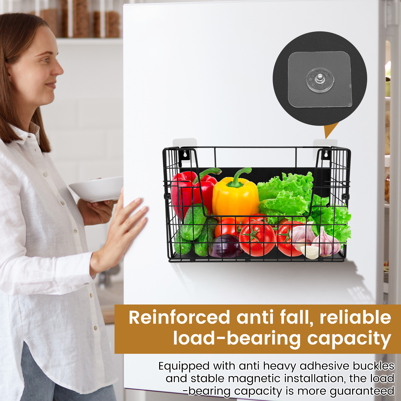 Panier de rangement à grille suspendue, organisateur de cuisine magnétique en métal, support de rangement de fruits et légumes de grande capacité pour comptoir de réfrigérateur domestique