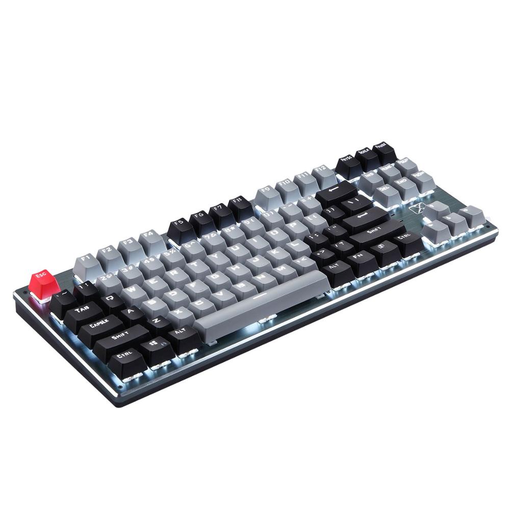 87 Keys Mechanical Keyboard Backlit Wireless Bluetooth-Compatible Rechargeable Gaming Keyboard for Laptop Tablet RF912D: Grey Black / Blue switch