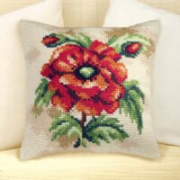 1flowers 04 DIY Needlework Kit Acrylic Yarn Embroidery Pillow Tapestry Canvas Cushion Front Cross Stitch Pillowcase-: Transparent
