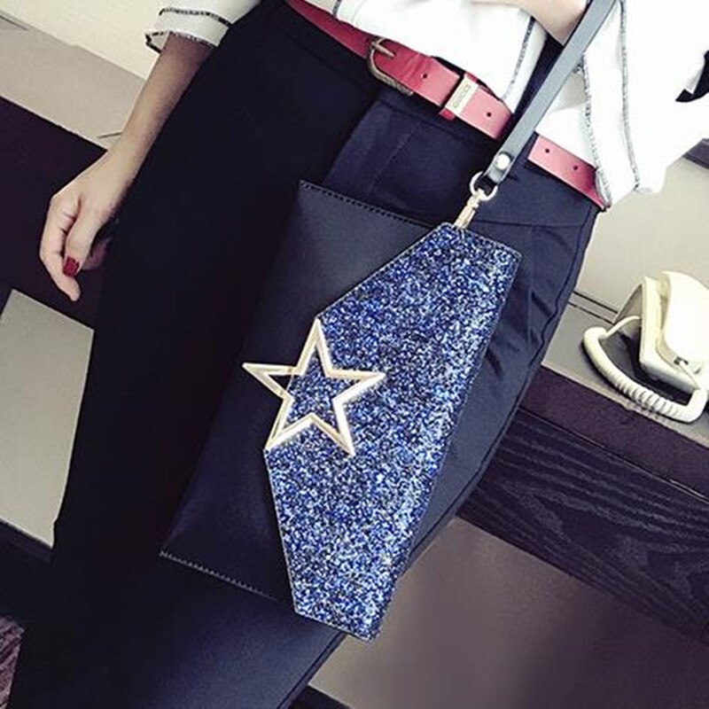 mixtx Women Envelope Clutch Bag Sequin Star Banquet Bag Patchwork Crossbody Wristband Bag Female Messenger Handbags