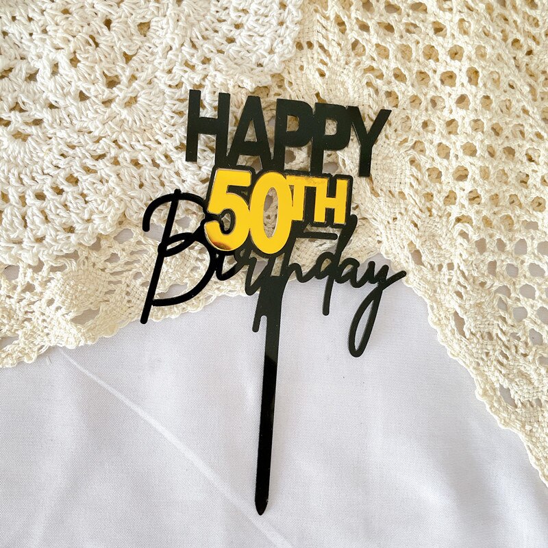 Acrylic 50th Happy Birthday Cake Topper Three Layers 50th Birthday Party Anniversary Cake Decorations Party Favors: black