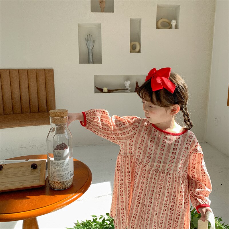 9988C 2022 Lente Linnen Katoen Meisjes Jurk Lange Mouwen Koreaanse Prinses Leuke Jurken Peuter Meisje Kleding
