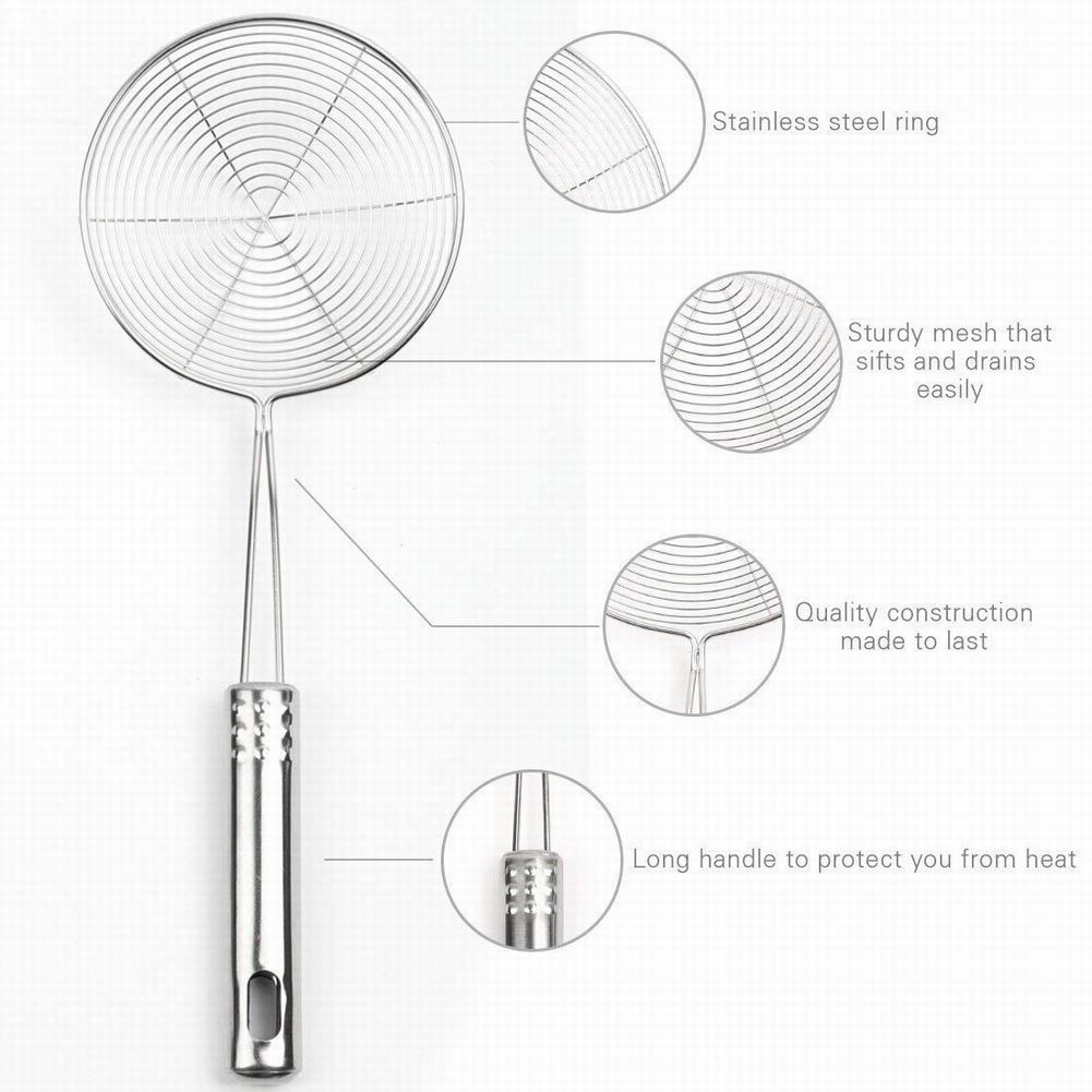 Premium 304 Stainless Steel Spider Mesh Strainer & Colander Ladle Skimmer Cooking Tool Kitchenware Heat-resistant