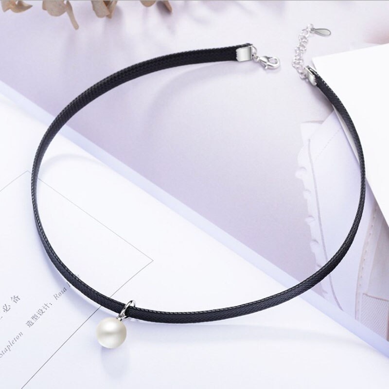 KOFSAC Prachtige Parel 925 Zilveren Ketting Kettingen Voor Vrouwen Black Wax Touw Draaimomenten Choker Ketting Sieraden Meisje Beste Cadeaus