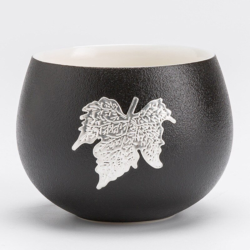 Thé thé maître tasse bol noir Zen thé tasse Boutique à la main incrusté feuille d'étain gros poterie tasse à thé