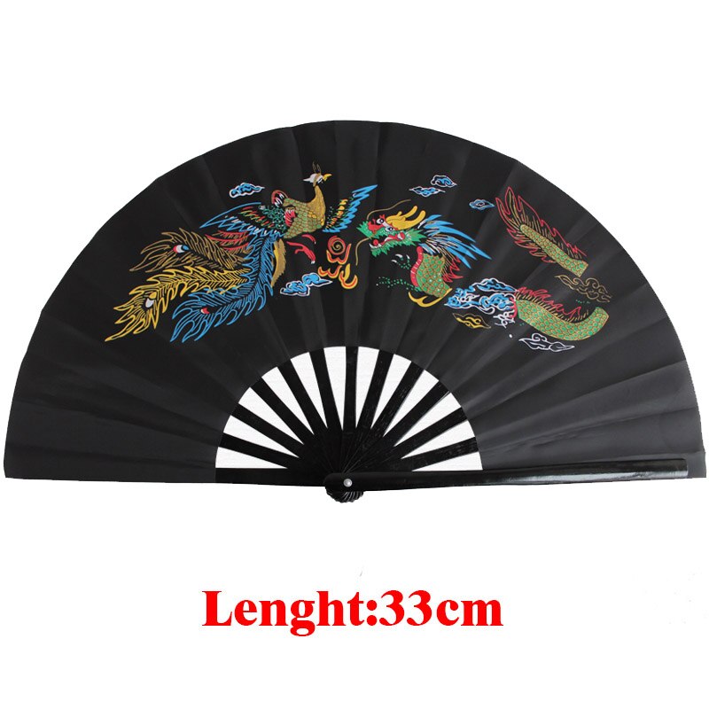 Éventail Kung fu Tai chi en bambou de 33cm, haut de gamme, main droite, Arts martiaux, produits Wushu: Black Dragon Phoenix
