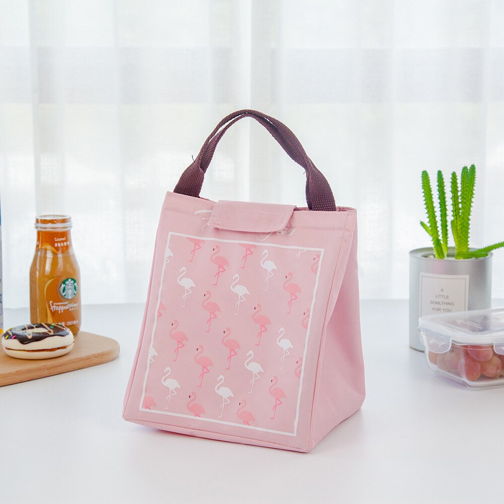 Ad alta Capacità Impermeabile Del Fumetto Sveglio Portatile Pranzo Al Sacco Isolato Termica Cibo Picnic Tote Bag Per Le Donne I Bambini della Scuola: Flamingo-Pink