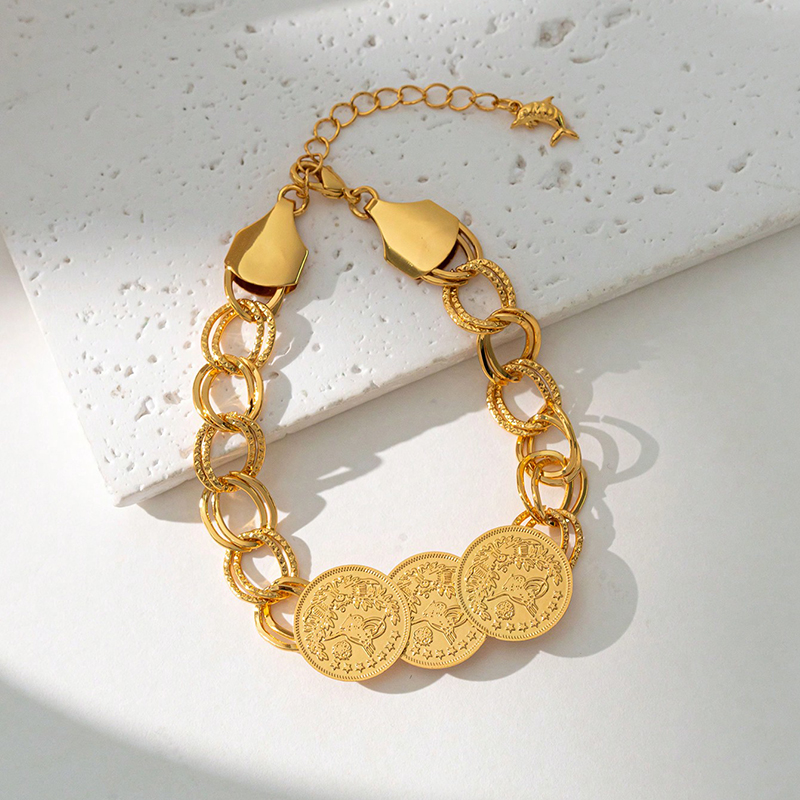 Arabic Cuff Bracelet 21k Copper Gold Plated Turkish Vintage Charm Bracelet for Women Wedding Party Jewelry Jewlry: Dark Gold