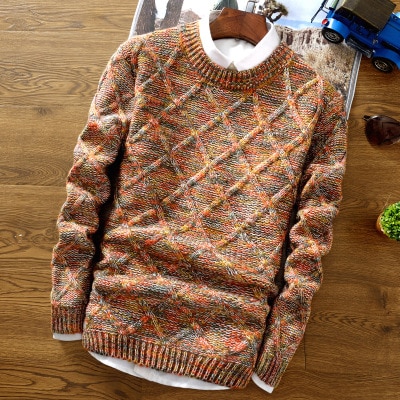 Zogaa tröja herr flerfärgad patchwork randig tröja herr o-ringad slim fit stickad jul herr tröja: Orange / M