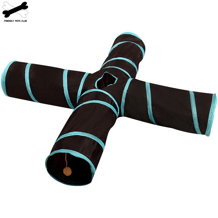 Casa de túnel para gatos de 4 vías con 3 agujeros, canal plegable para mascotas, juguete para gatos, entrenamiento para perros, suministros para jugar al aire libre