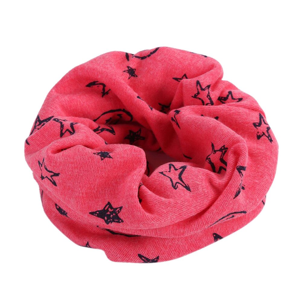 Tørklæde børns varme bomuldsrør tørklæde dreng pige tørklæde sjal o ring halstørklæde tegneserie smil ansigt stjerne mønster foulard efterår: Hot pink