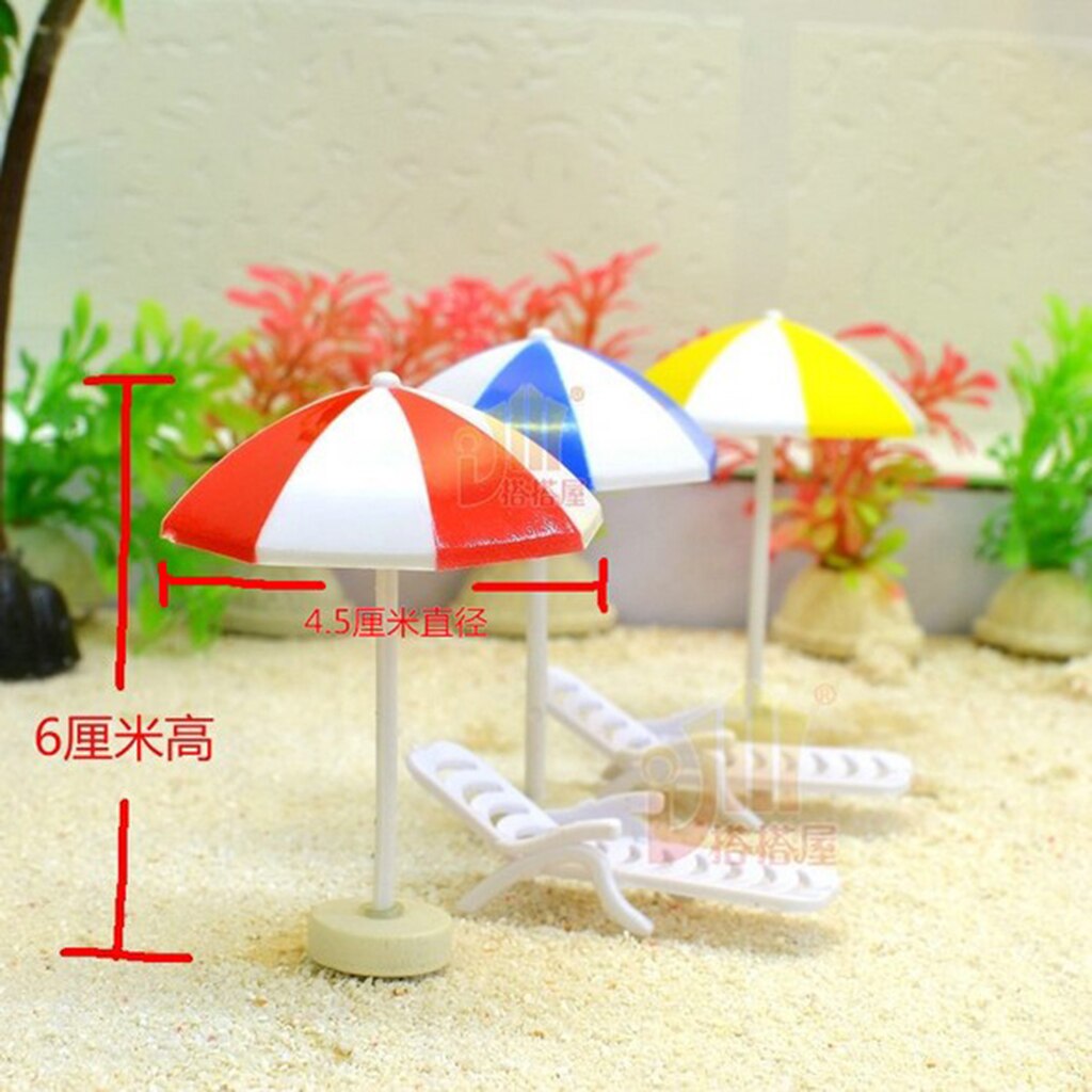 5 Set Mini Deck Chair Beach Umbrella Dolls House Yard Beach Scenes Decor #1