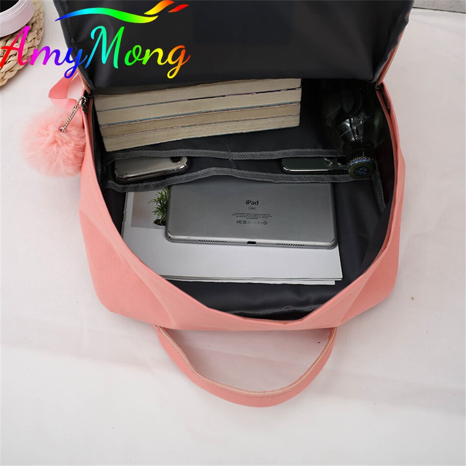 Sac d'école Canva pour adolescentes, 5 pièces, nouvelle tendance, sac à dos de voyage pour étudiantes, sac à bandoulière, String