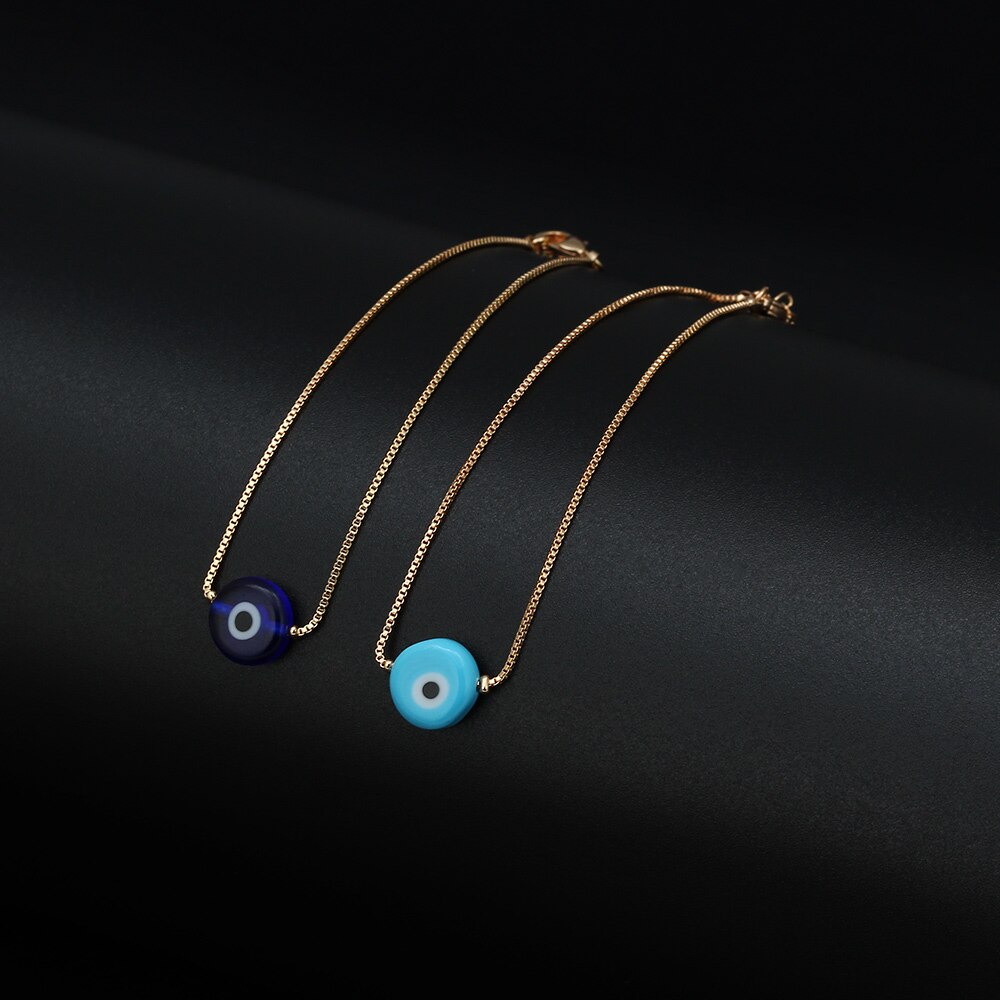 Lucky Eye Blue Turkish Evil Eye Charm Bracelet Gold Color Copper Chain Adjustable Bracelet for Women Girls Jewelry BE73