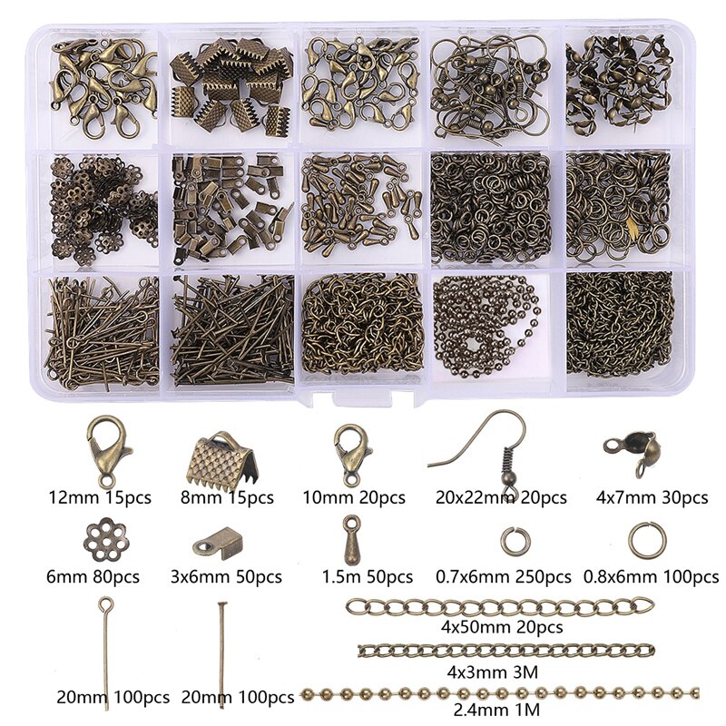 Juego de herramientas de reparación de materiales de pendientes DIY, anillo abierto, cierre de langosta, cadena de cola, hebilla de Clip, juego de ganchos para pendientes: 05