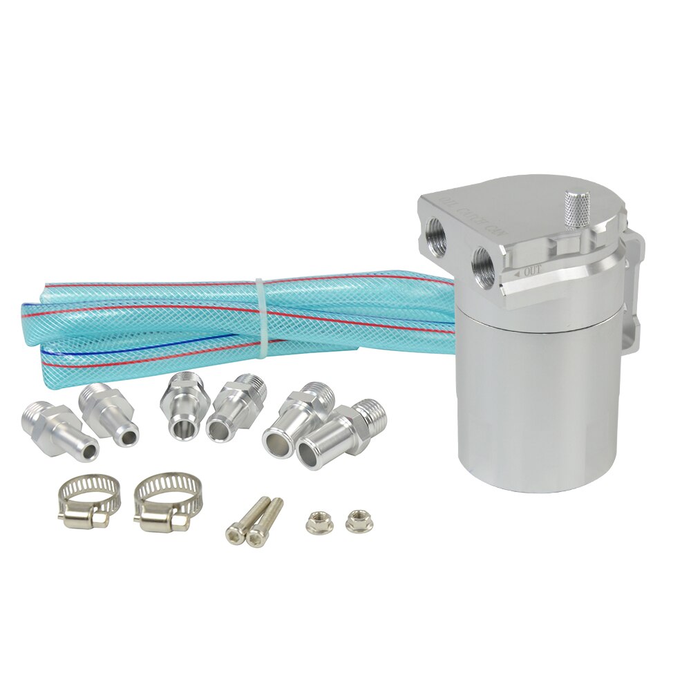 Universal Aluminum Oil Catch Can Reservoir Tank 400ml + Breather Filter WLR-TK63: Silver