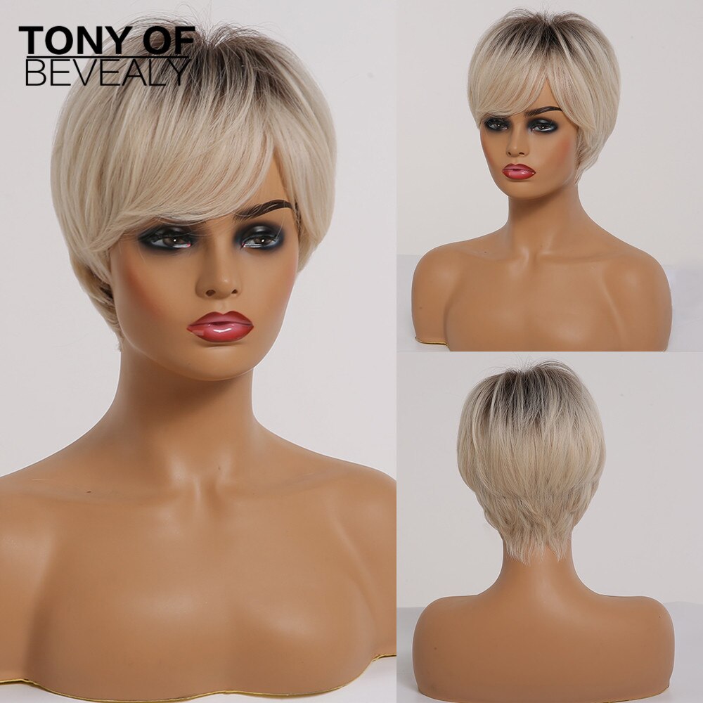Bob corto-Peluca de cabello lacio Castaño para mujer, pelo sintético con flequillo, capas esponjosas, pelucas para uso diario, fibra resistente al calor: ss166-1