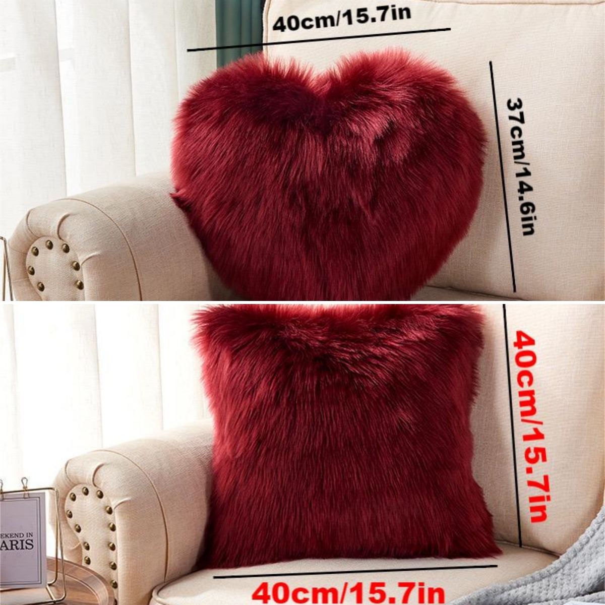 Coussin en forme de cœur ou de carré, 1 pièce, long coussin en peluche, moelleux, doux et confortable pour chambre