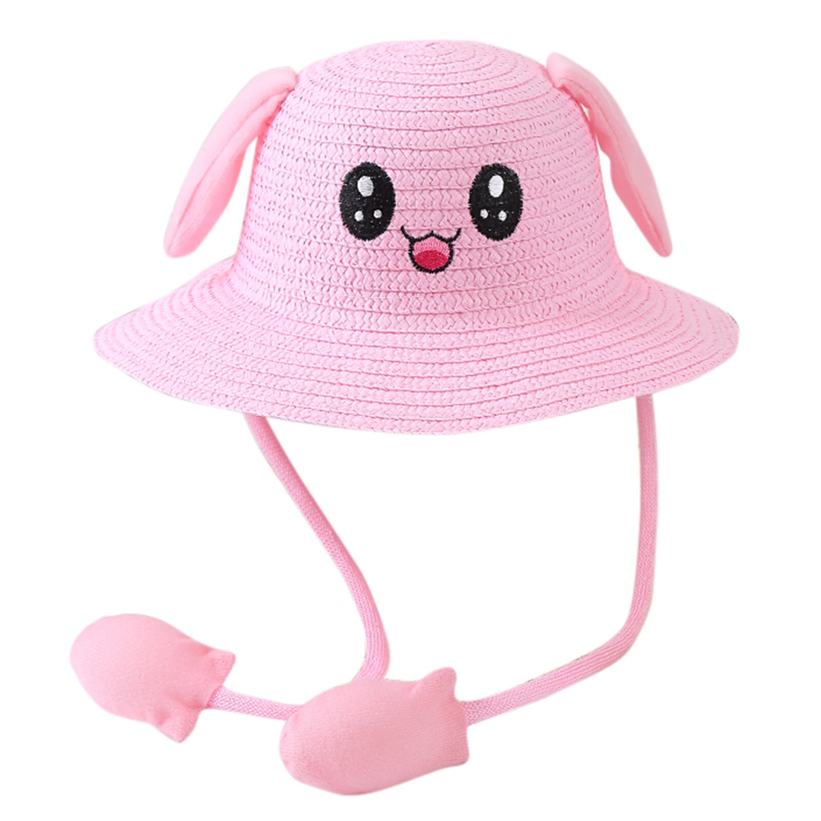 Cappello Estate Bambino Con Orecchie Da Coniglio E Sciarpa Integrata. Paglia Di Cotone, Modello Unisex Per Bambini 1-8 Anni. Colore Naturale.