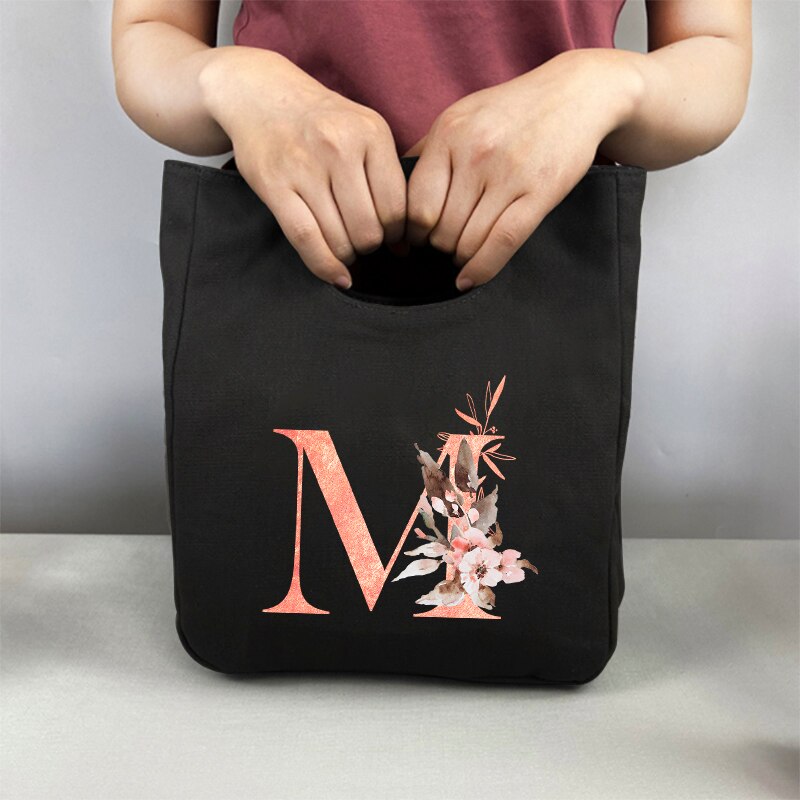 Fiambrera con estampado de letras rosas, bolsa de almuerzo refrigerada, portátil, aislante, para almacenamiento de comida, Picnic: 9PinkaM