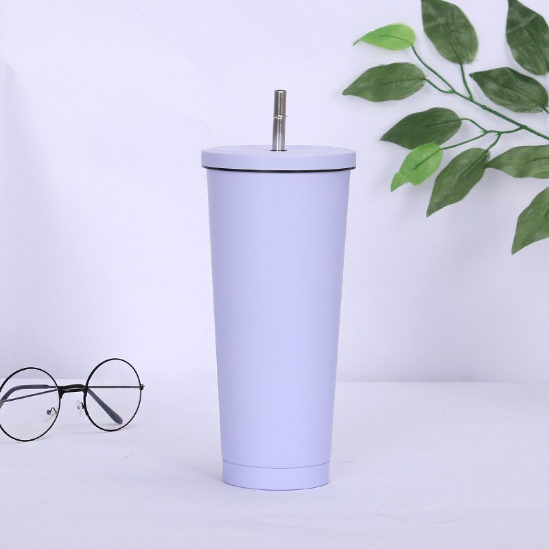 Taza de café portátil para coche, vaso frasco al vacío de gran capacidad, termo de acero inoxidable, 304: Púrpura claro