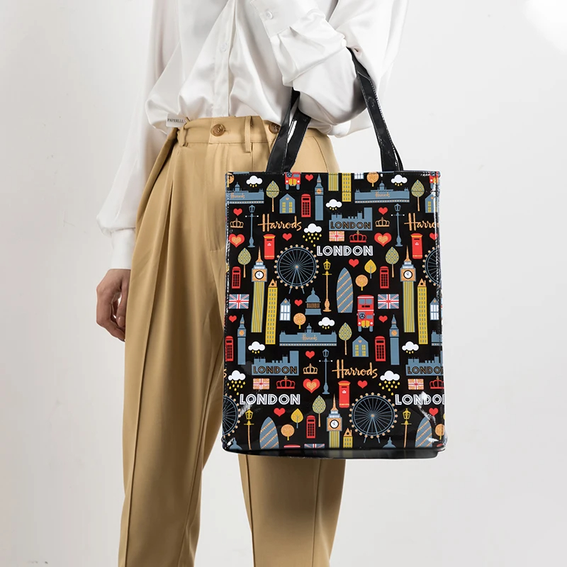 PVC Reusable Shopping Bag Women's Bag Eco Friendly London Shopper Bag Large Capacity Waterproof Handbag Shoulder Bag