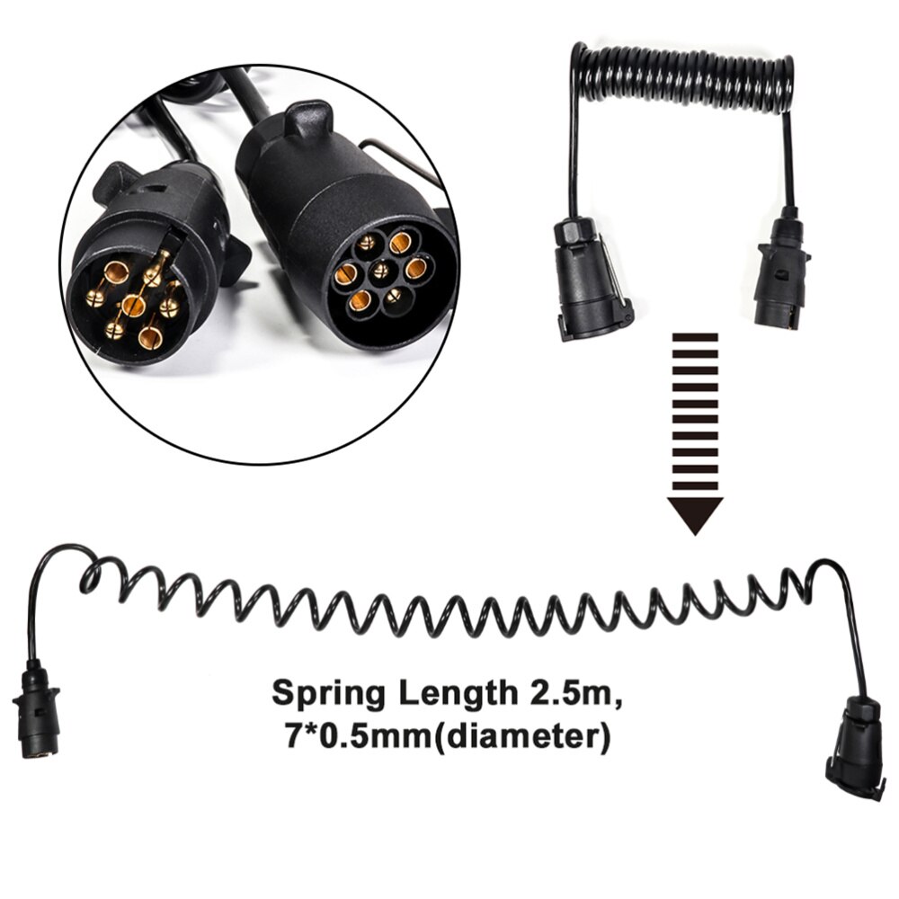 Cable de resorte de 2,5 m, toma de conexión de 7 vías, cableado de remolque de 7 cables, Conector de remolque de 7 pines, Accoessroy, 1 ud.