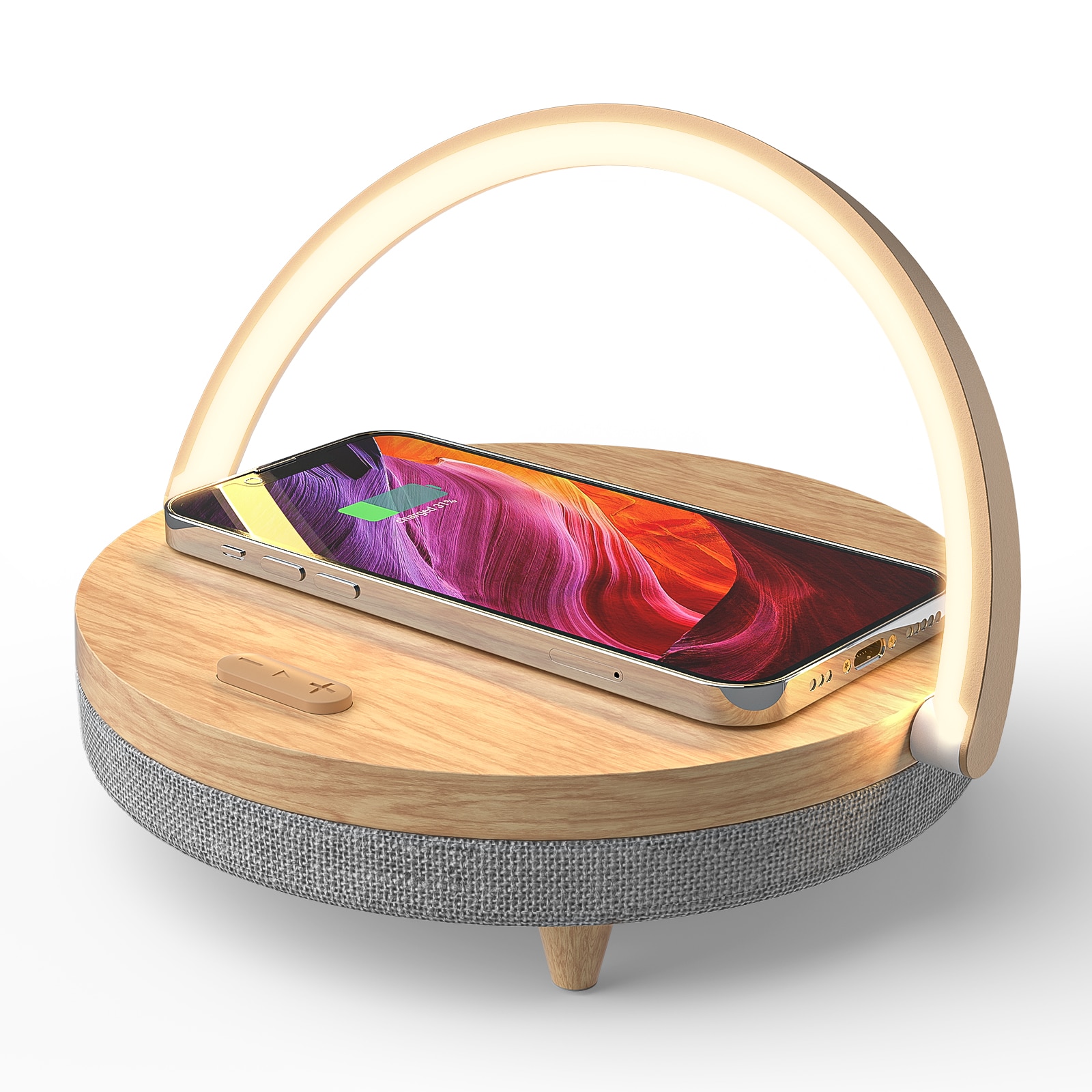 Cargador inalámbrico con Altavoz Bluetooth para IPhone 13, lámpara de mesa de madera de alta potencia, soporte para teléfono móvil, lámpara de carga inalámbrica, altavoz