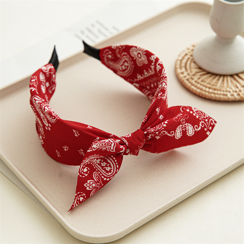 Bandana de Cachemira a la para mujer, diademas con lazo anudado, turbante con Orejas de conejo, diadema, accesorios para el cabello para niña: Rojo