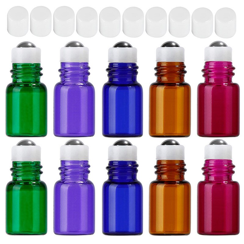 10Pcs 2Ml Roll Op Kleur Glazen Fles Lege Etherische Olie Draagbare Paars Navulbare Wit/Transparante Cap: 01