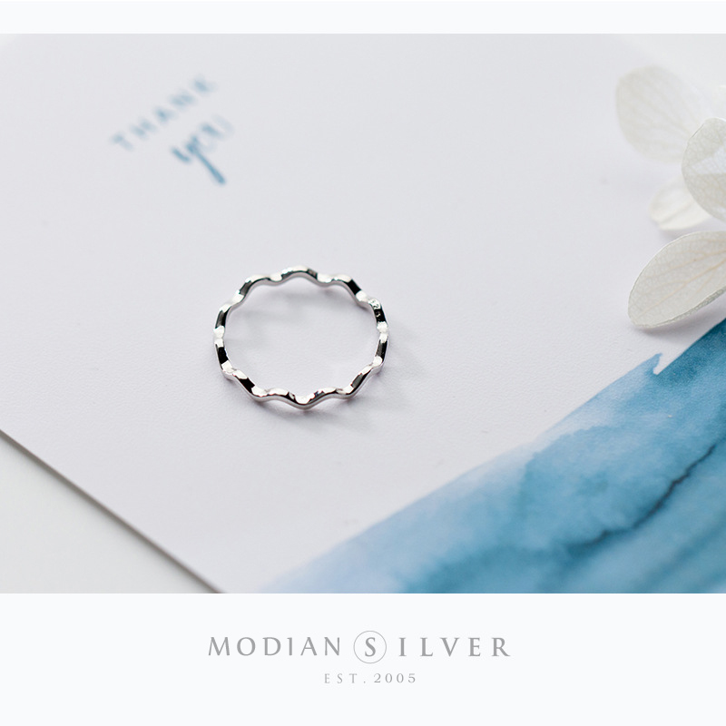 Modian glossy simple wave ring til kvinder 925 sterling sølv geometriske kurveringe korea stil fine smykker pige