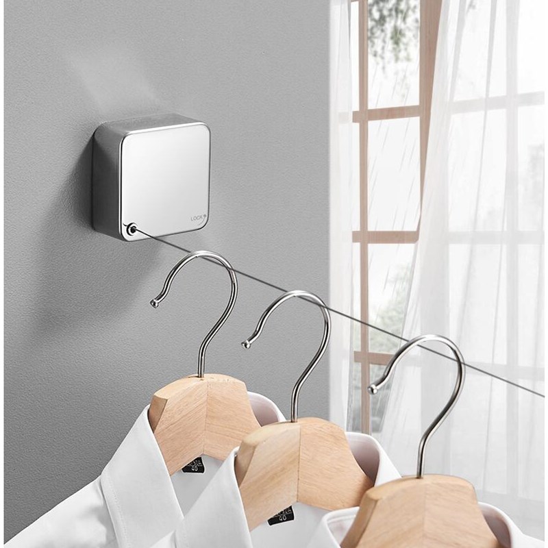 Portable Stainless Steel Retractable Clothesline Indoor Outdoor Laundry Hanger Clothes Dryer Organizer Clothes Drying Rack Rope