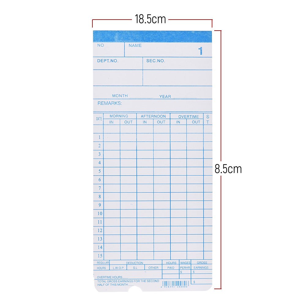 90 stk / pakke tidskort timekort månedligt 2-- sidet 18 * 8.4cm til medarbejderens fremmøde tid uroptager