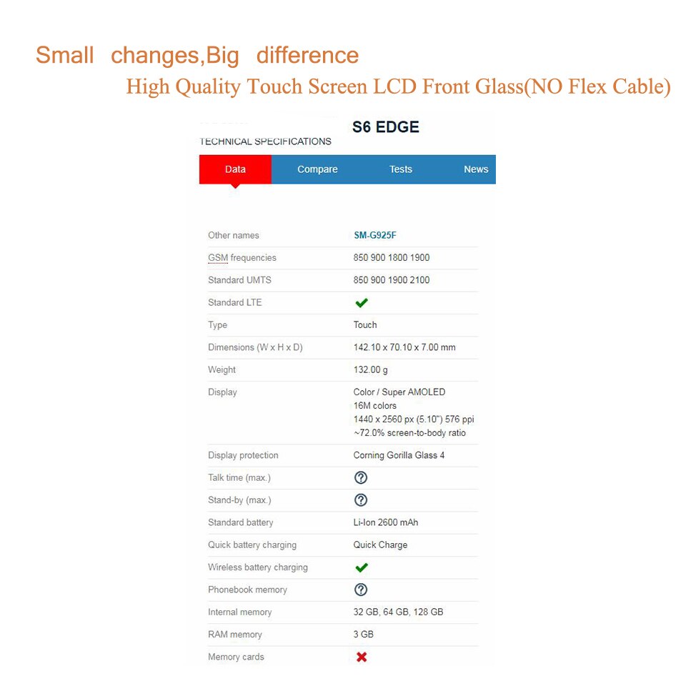 For Samsung Galaxy S6 edge G925 SM-G925V SM-G925P G925F G9250 Touch Screen Front Glass Panel Outer Glass Lens NO LCD
