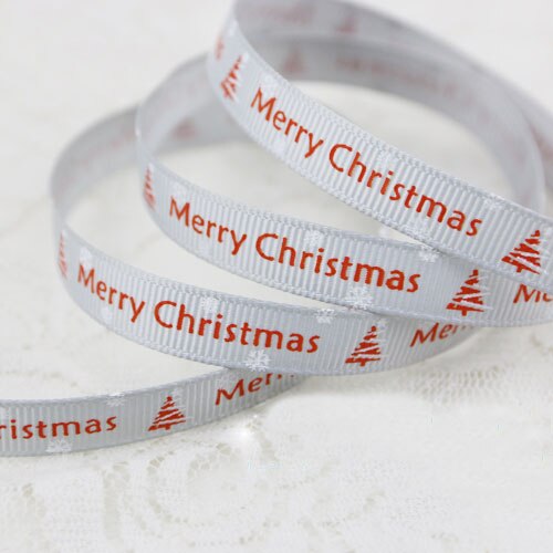 10mm kerstletter bedrukte grosgrain linten 2 meter/lots kerst verjaardag feest inpakpapier snoepdoos verpakking linten: Lichtgrijs vrolijk