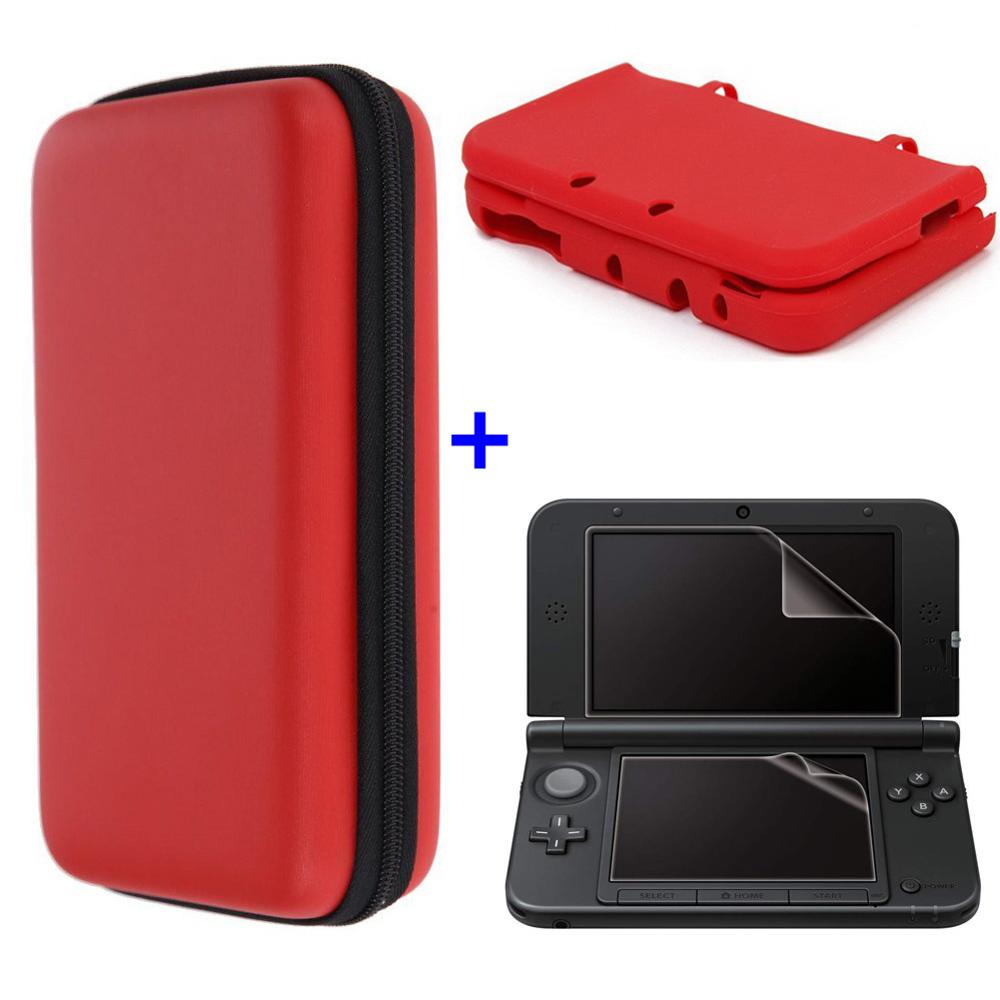 Siliconen case + Clear Film Screen Protector + EVA Hard Travel Carry Case Pouch opbergtas voor nintend 3DS XL LL 3DSLL 3DSXL