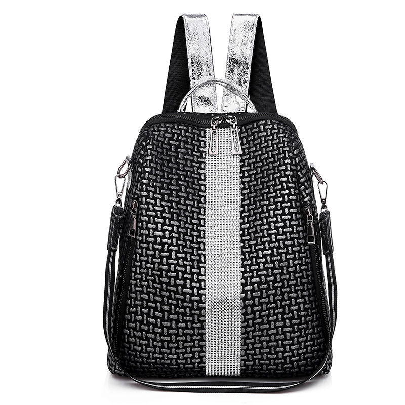 Vrouwen Rugzakken Eenvoudige Rugzak Mode Rits Schoudertassen Lederen Bagpack Licht Dame Schooltas mochila mujer: Silver