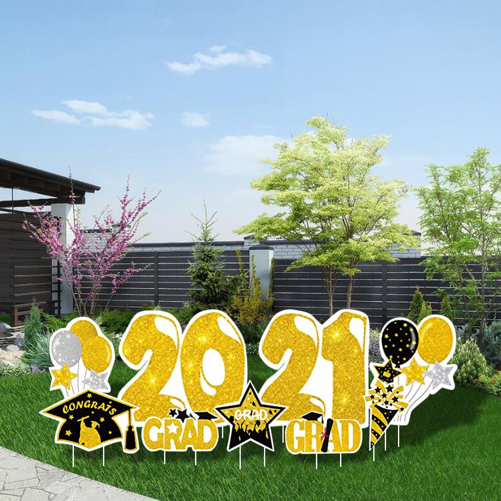 Graduation Grade Garden Sign Decorations Outdoor Lawn Yard Sign with Stakes Garden Flag House Decor