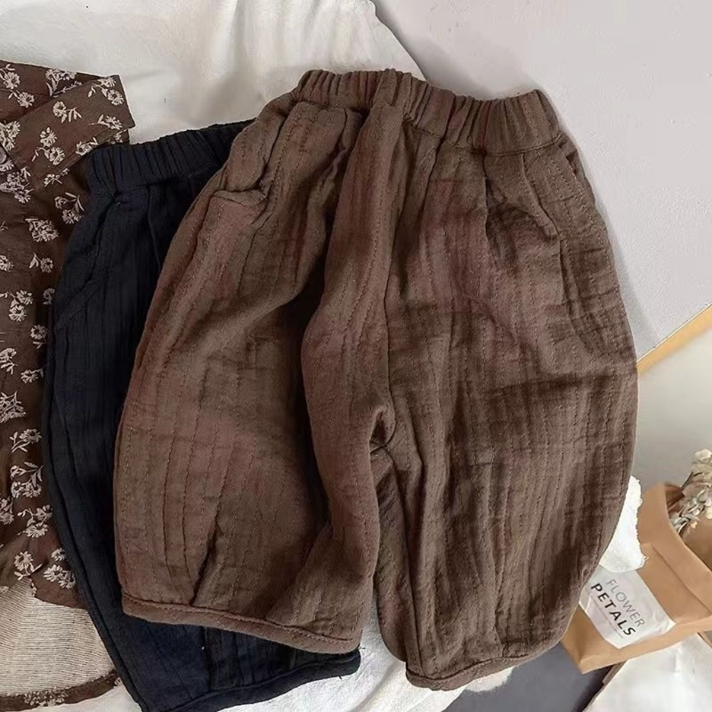 Baby Girl Boy pantaloni larghi in cotone e lino neonato bambino primavera estate pantaloni vita media fondo vestiti per bambini 12M-7T: brown / 7T