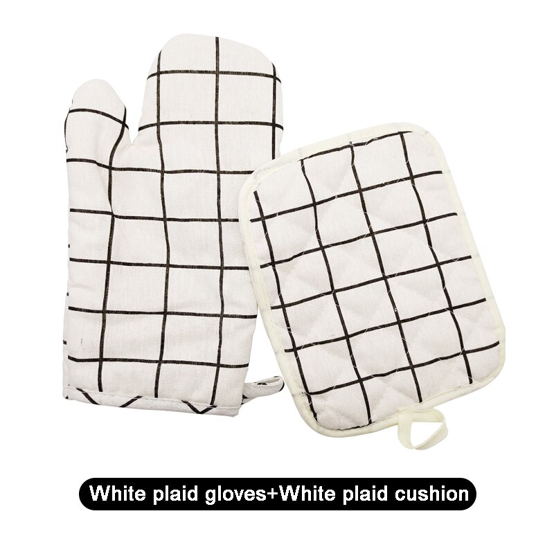 2pc/set Nordic Insulation Gloves Anti Scald Microwave Oven Gloves Cotton Hemp Insulation Mat Non-slip Kitchen Cooking Tools: White Plaid
