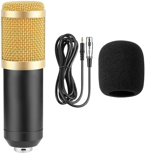 Fangtuosi BM-800 microfone condensador profissional 3.5mm com fio bm800 karaoke microfone para ktv braodcasting cantando reco: Package 1 Black