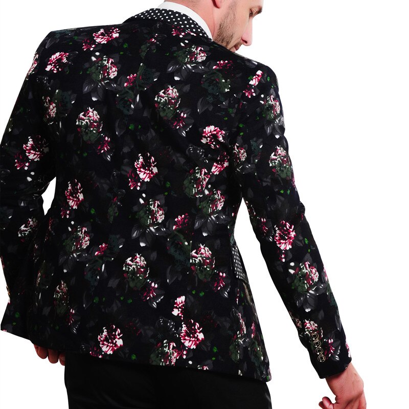 PLYHUNY Mens Floral Blazer 100% Cotton Flower Print Blazers For Men Large Size Slim Fit Blazer Men Costume Homme Men Blazer
