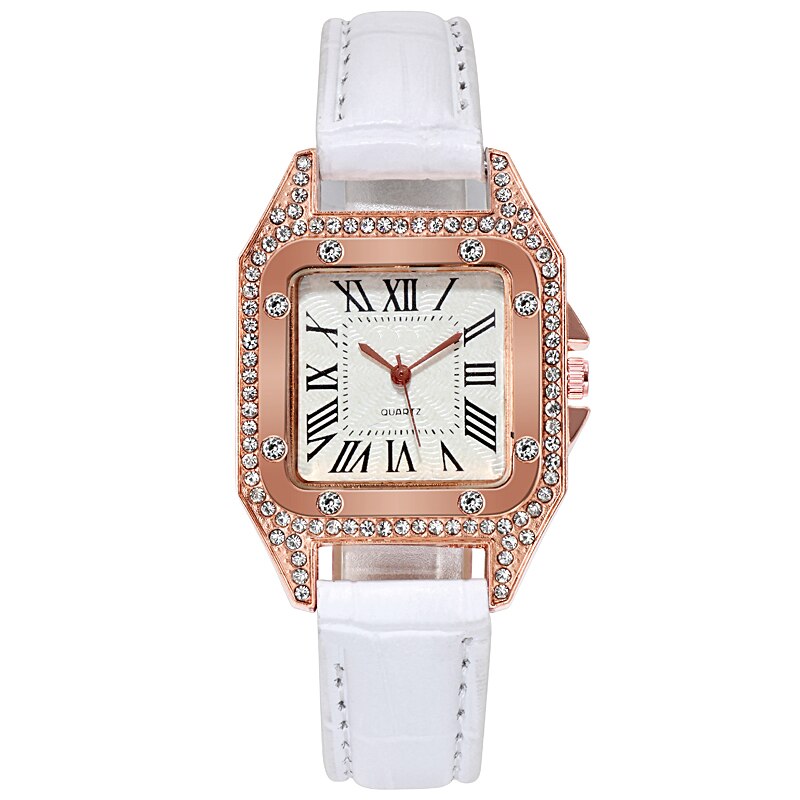 Dames Quartz Horloge Rhinestone Crystal Tonneau Vrouwen Horloge Jurk Luxe Romeinse Cijfers Lederen Horloge Voor Vrouwen: 01