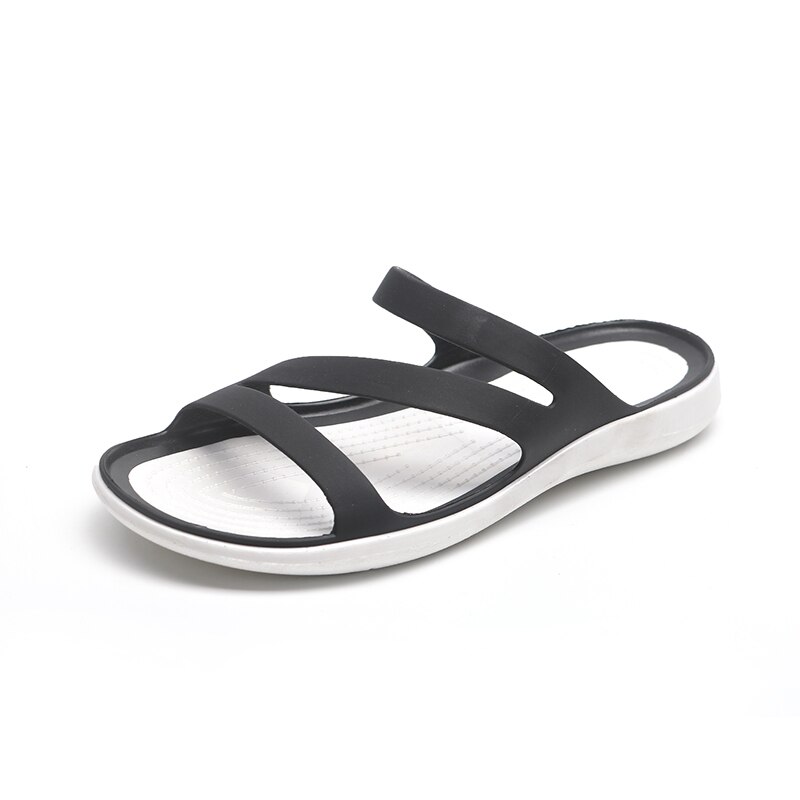 Zapatillas de plataforma con tacón bajo plano para mujer, sandalias Peep Toe negras, zapatos informales de gelatina para playa: Black / 38