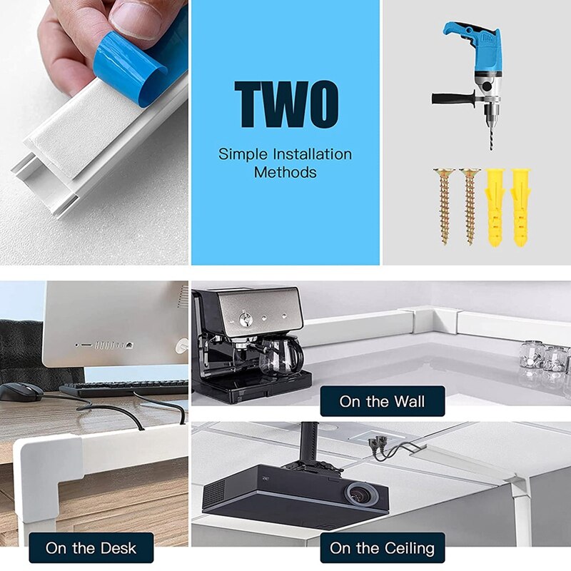 Practical 125.6In Cable Cover,Cable Management Kit,Cord Hider On Wall,Roll Adhesive Tie,Cable Raceway Kit For TV Office Home