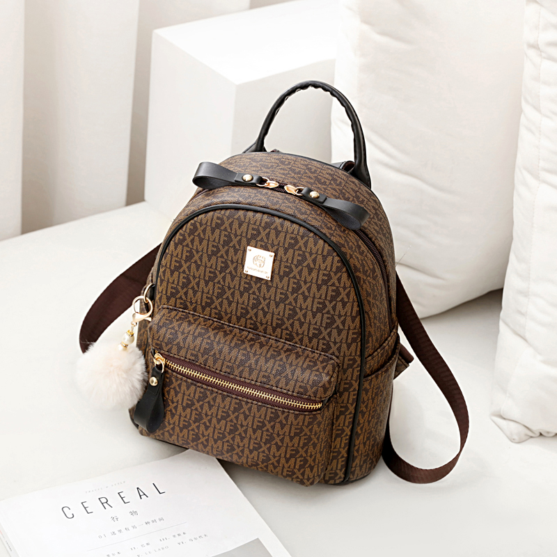 Letter Graphic Zipper Backpack, Women's Water Proof Book Bag, Casual Daypack With Plush Ball Decor