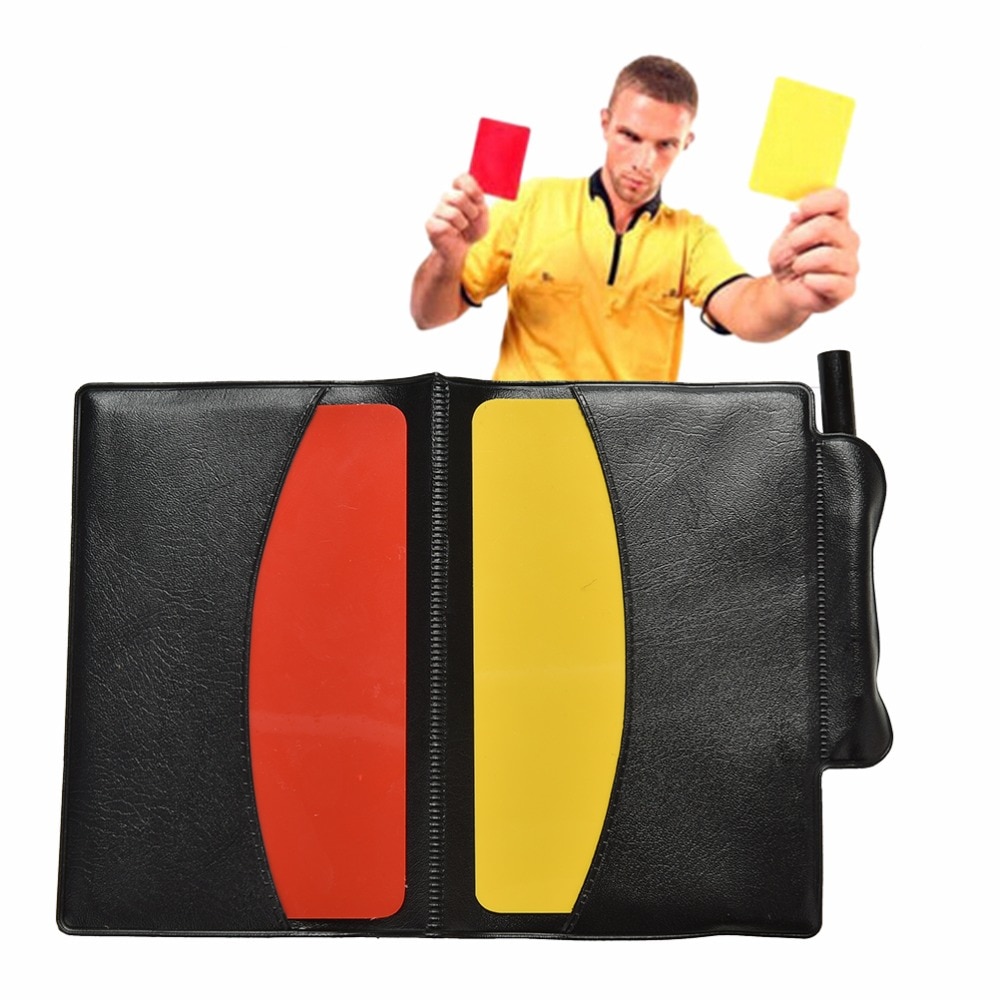 Fodbolddommer rødt gult kort rekord dommerværktøj med læderetui og pen sport match fodbold ark sæt note notesbog